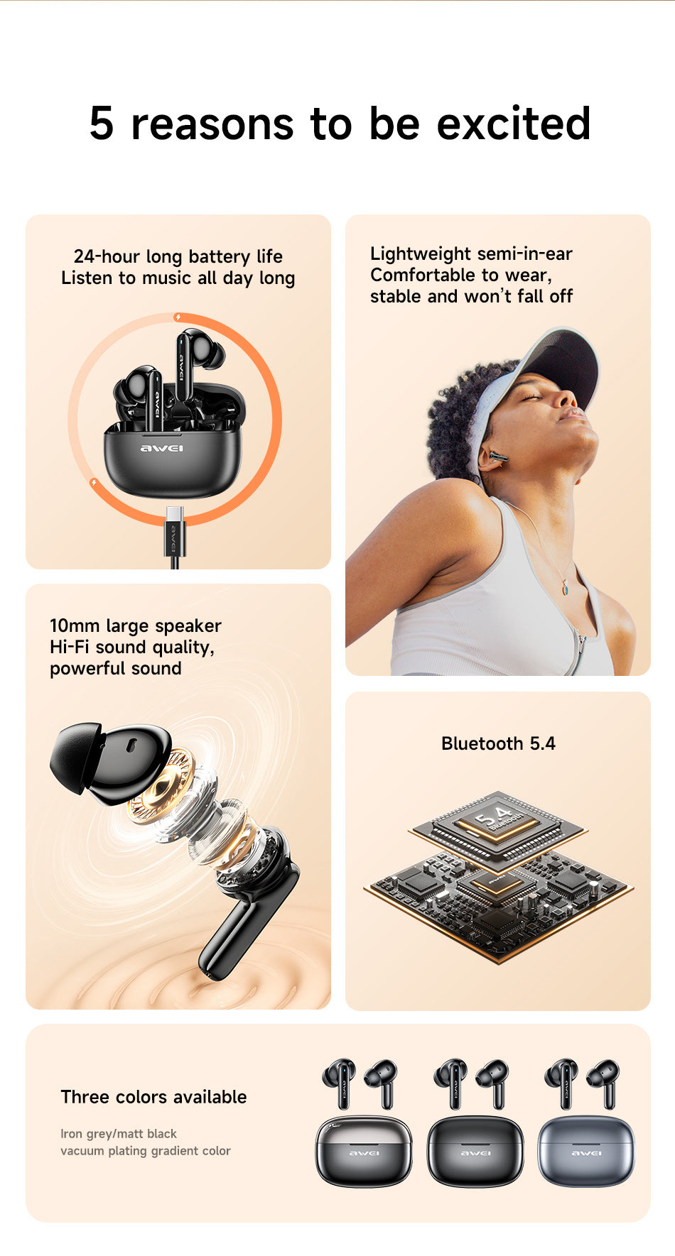 AWEI True Wireless Bluetooth Earphones